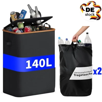 140L Deposit Bottles Storage 2 Carry Bag Recycling Collection Container 2 Compartments - Image 1 of 4