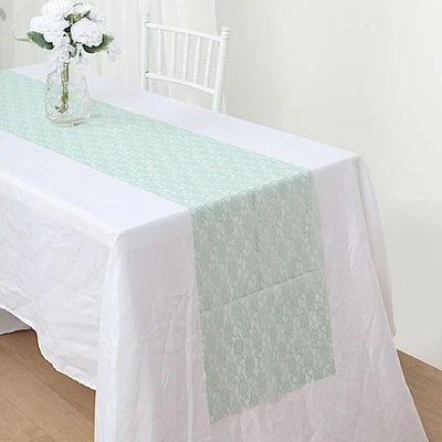 Sage Green Floral Lace 12" x 108" TABLE RUNNER Wedding Party Catering - Image 1 of 4