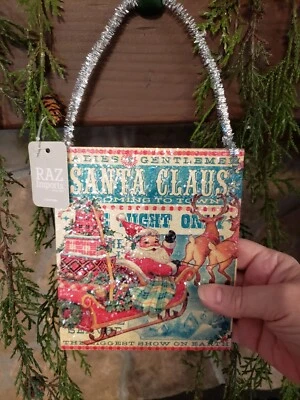 RAZ 6" Trineo de Vuelo de Papá Noel Reno Pared Puerta Letrero Retro Adorno de Navidad Foto 1 de 4