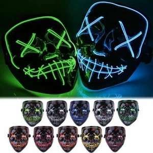 Halloween LED Glow Mask 3 Modes EL Wire Light Up The Purge Movie Costume Party - Picture 1 of 21