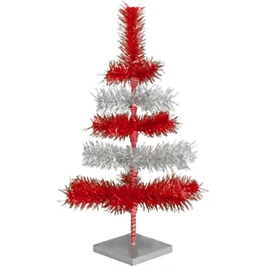Shiny Red and Metallic Silver Layered Tinsel Christmas Tree Stand Included - Picture 1 of 35