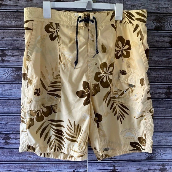 Tommy Bahama Men's Swim Trunks Size XL Yellow Brown Tropical Logo Relax Logo - Image 1 of 4