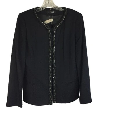NWT Elie Tahari Women's 12 Black Multi Classic Tweed  Jodi Jacket Chain Trim - Image 1 of 4