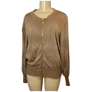 Y2K Italy ESCADA Brown Gold Metallic Women's Jacket Sz Large Tight Knit Coastal - Picture 1 of 9