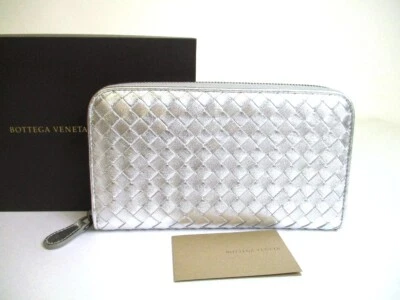 Auténtica Cartera Monedero BOTTEGA VENETA Intrecciato Cuero Negro Cremallera Redonda #a780 Foto 1 de 4