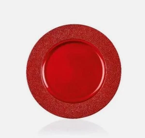 Set x6 rote Perlenrand 33cm Ladeteller Weihnachtsdeko Tischgedecke - Bild 1 von 2