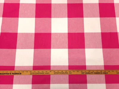 P/KAUFMANN P Kaufmann CALL ME FUCHSIA Hot Pink White Check Plaid Drapery Uph Fabric