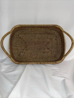 PAMPERED CHEF WOVEN SELECTIONS RECTANGULAR WICKER TRAY BASKET -  16" X 11" - Image 1 of 4