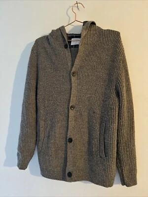 Cardigã Zara Kids lã mistura botão frente robusto salpicado capuz bronzeado tamanho 13-14 - Imagem 1 de 4