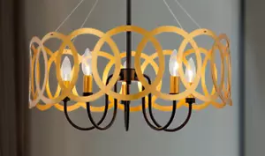 Modern Black Gold Drum Chandelier 23” Round Pendant Light for Dining Room - Picture 1 of 10