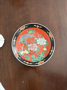 antique japanese arita porcelain plate with cat