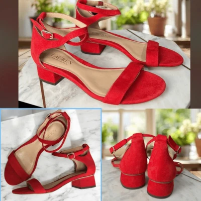 NUEVA RALPH LAUREN Sandalia de Gamuza Tacón Bajo Talla 6.5 Foto 1 de 4