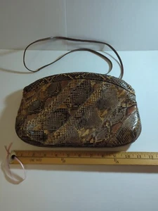 Vtg Varon Snakeskin Brown Leather Gold Tone Clutch Purse Bag - Picture 1 of 10