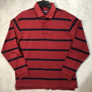 Camisa polo para hombre ROUNDTREE YORKE grande roja azul marino a rayas manga larga - Imagen 1 de 5