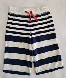 Mini Boden Blue White Striped Shorts Boys 6Y Terry Cloth Pockets Drawstring - Picture 1 of 9