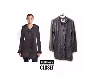 KUT Large Gray Ruffle Jacket Trench Button $150 - Picture 1 of 4