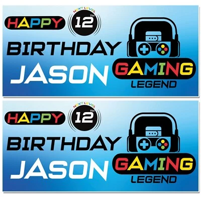 AK GIFTSHOP Personalised Gaming Gamer Birthday Banners Party Decorations ANY NAME AND AGE