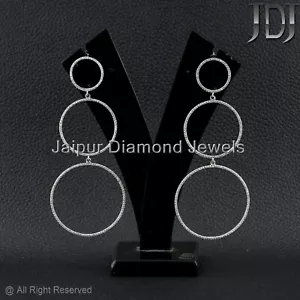 Solid 14K White Gold Natural White Diamond Drop/Dangle Earring Women Jewelry - Picture 1 of 7