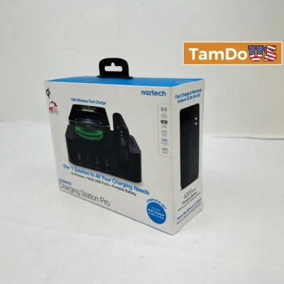 Зарядная станция Naztech Pro, 15 Вт Qi беспроводная + USB-C, аккумулятор 4000 мАч - Изображение 1 из 4