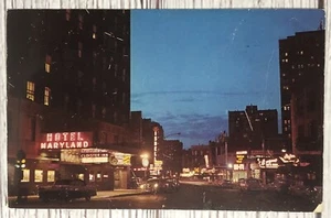 Chicago IL Illinois Rush Street at Dusk Hotel Maryland Cloister Inn Postcard - Picture 1 of 2