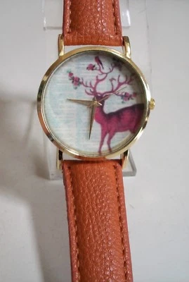 Mujer Reno Acabado Dorado Marrón Correa Cuero Moda Elegante Reloj Informal Foto 1 de 4