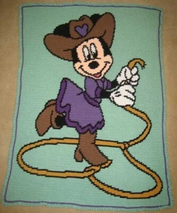 Cowgirl Minnie HANDMADE Crocheted Afghan - Brand New - Picture 1 of 4