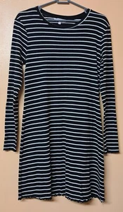 Red Herring Dress Black White Stripe Long Sleeve Jersey Cotton Blend Size 10 - Picture 1 of 5