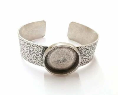 分支圆形银色手链空白袖口可调节古董银色黄铜 G20054 — 第 1/4 张图片