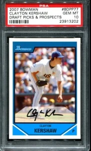 Bowman Draft Clayton Kershaw 2007 #BDPP77 novato radiocontrol PSA 10 - Imagen 1 de 2