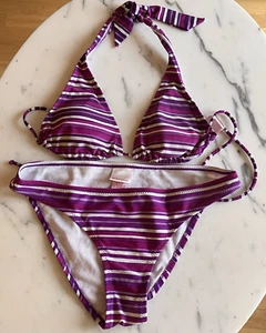 Xhilaration Women’s Purple Striped Padded Bikini Size Medium Lined EUC Summer - Picture 1 of 10
