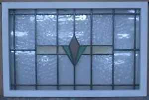 OLD ENGLISH LEADED STAINED GLASS WINDOW TRANSOM SIMPLE GEOMETRIC 33 1/2 x 22" - Picture 1 of 3