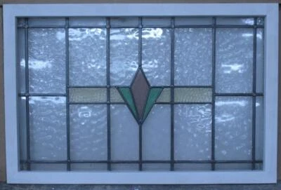 OLD ENGLISH LEADED STAINED GLASS WINDOW TRANSOM SIMPLE GEOMETRIC 33 1/2 x 22" - Image 1 of 3
