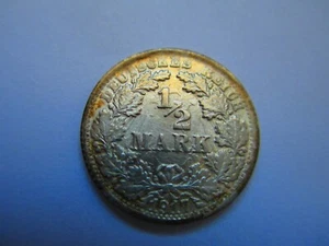 1917-F KM 17 Germany 1/2 mark silver double struck on obverse BU - Picture 1 of 2