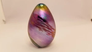 Vintage 80s OBG Ornamental Blown Glass Dichroic Iridescent Swirl Egg Paperweight - Picture 1 of 6