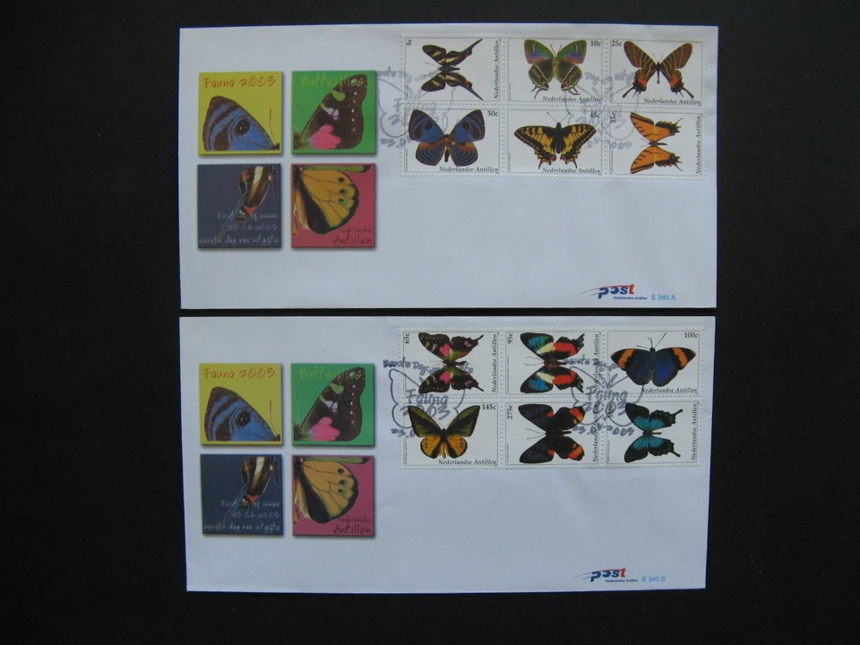 NETHERLANDS ANTILLES, 2x cover FDC 2003, butterflies insect - Image 1 of 1
