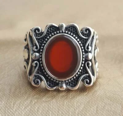 Anillo de ónix rojo para hombre de plata de ley 925 turco hecho a mano audaz anillo de piedra roja Foto 1 de 4
