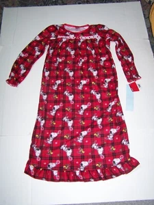 NWT Peanuts Girls Nightgown Size M Holiday Snoopy/Tweety Long Sleeve Flannel - Picture 1 of 4
