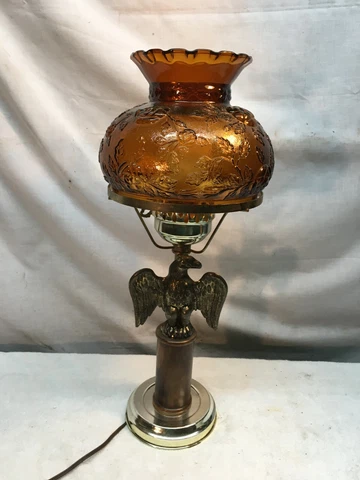 Vtg  Mid Century Amber  Glass Shade Brass American Eagle Table Desk Lamp Cover
