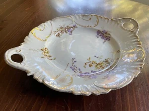 Antique Krister Porcelain Germany Serving Plate — Floral, Gold Trim, Handles - Picture 1 of 6