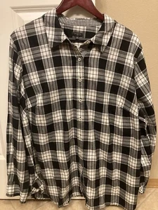 Talbots Black And White Plaid Button Up Shirt In 2x - Picture 1 of 5
