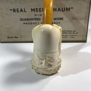 Antiker echter Meerschaum Istanbul Truthahnpfeife weiß mit Box - Bernsteinstamm - Bild 1 von 8