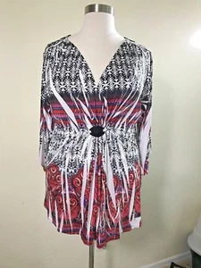 STYLE & CO Plus Size 3X Stretch Knit Peasant Style Floral Embroidered Trim Shirt - Picture 1 of 7