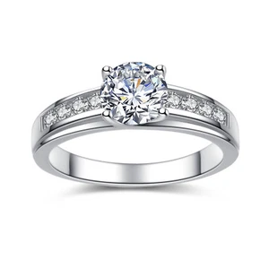 Real 925 Sterling Silver Solitaire 1.50 Ct Round Cubic Zirconia Engagement Ring - Picture 1 of 8