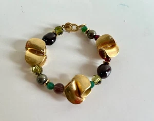 New Robert Lee Morris Gold Plate Taco Shell & Glass Bead Bracelet $195 Amythyst - Picture 1 of 5