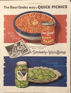 1954 Van Camps Schweinebohnen DRUCKANZEIGE Stokely Sweet Pickles schnelle Picknicks Vintage 1950er - Bild 1 von 5