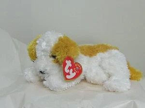 Darling 2001 TY Beanie Baby 7in laying dog plaid bow with damaged tag new 4368 - Picture 1 of 3