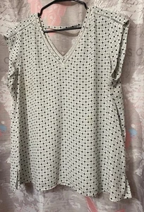 DR2 Womens Cap Sleeve Polka Dots Print Top - Size XL V Back Lace Detail - Picture 1 of 10