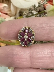 Vintage OMG 10k Yellow Gold Ruby Diamond Slide Bracelet Charm 1.9g - Picture 1 of 8