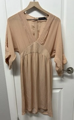 Vestido Kimono Antik Batik 100% Seda Pó/Blush Mangas Tamanho Pequeno - Imagem 1 de 4