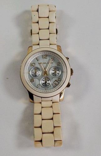 Orologio Michael Kors MK5145 Donna Cronografo Silicone Bianco e Acciaio Oro